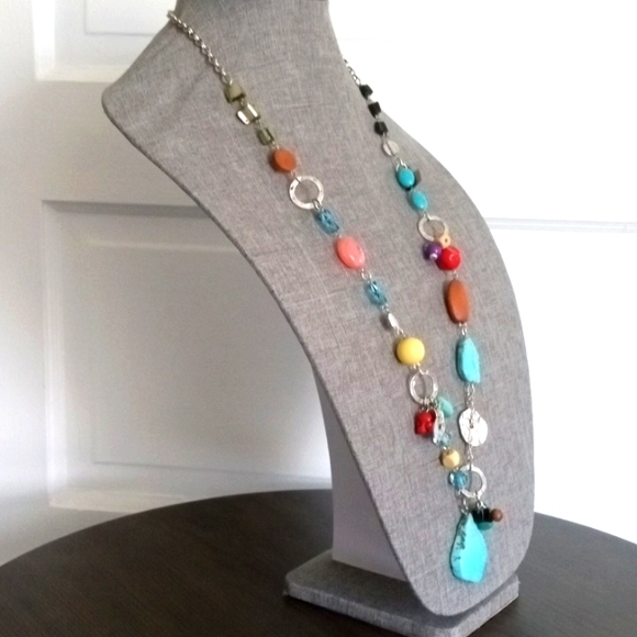 NWT Bocar. Silver Tone . Mix Materials Colorful Long Necklace. - Picture 6 of 14
